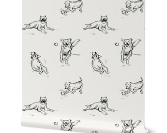 Dog Wallpaper in Black and White - Removable Peel & Stick Wallpaper for Nursery, Bedrooms, and Kids Playroom - Cute Dogs Wallpaper Design