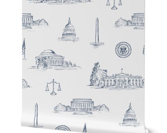 Washington DC Wallpaper - Removable Peel & Stick Wallpaper in Navy Blue for East Coast Themed Home or Rental Property - Patriotic Wallpaper