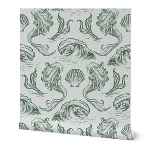 Boho Mermaid Wallpaper, Vibrant Peel and Stick Wallpaper Design for Boutique Spaces, Feminine Bohemian Wallpaper, Coastal Wallpaper