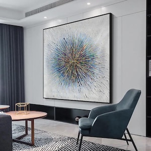 Oil painting on canvas with frame Abstract Blue, hand-painted art, modern wall picture artwork, original from Germany
