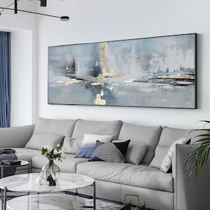 Oil painting on canvas with frame Abstract Blue, hand-painted art, modern wall picture artwork, original from Germany