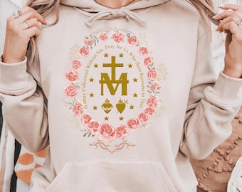 Marian Catholic Sweatshirt, Virgin Mary Shirt, Catholic Gifts For Women, Catholic Shirt, Marian Cross Shirt, Floral Women Religious Shirt