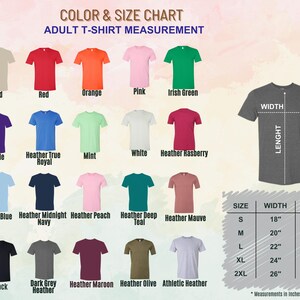 Color and size chart for crowneck short sleeve t shirt