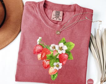 Comfort Colors® Cute Strawberry Tshirt, Summer Strawberry Shirt, Cottagecore Berries Tshirt, Strawberry Aesthetic, Botanical Garden Tshirt