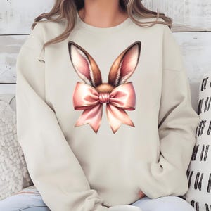 Easter Sweatshirt, Coquette Bow Bunny Ears Sweatshirt, Cute Easter Bunny Shirt, Aesthetic Rabbit Tee, Happy Easter Gift, Easter Womens Shirt