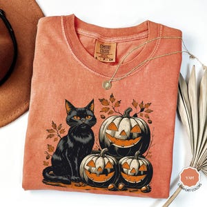 Halloween Black Cat Pumpkins Comfort Colors® Shirt, Autumn Spooky Season Tee, Black Cat Fall Shirt, Spooky Season Tee, Cat Lover Gift