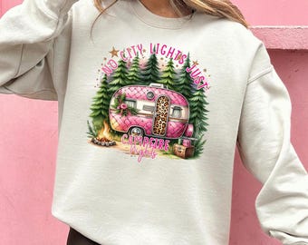 No City Lights Just Camp Fire Nights Sweatshirt, Camping Sweatshirt, Camper Sweatshirt, Camp Lover Sweatshirt, Camping Gifts, Family Camping