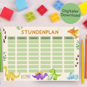 Emploi du temps numérique Dinos Enfants | Horaire scolaire | Imprimer l&#39;horaire | Emploi du temps pour garçons et filles | Dinosaures | Télécharger