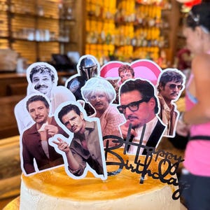 Pedro Pascal Cake Topper Set: Funny Birthday Party Decorations