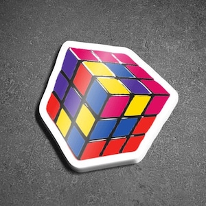 Vinilo impermeable Rubix Cubo 1980s STICKER 3 "x3.1" / Andy Warhol-Style / Pop Art / Colorido / Uno-de-un-kind / Retro / Puzzle / Juego