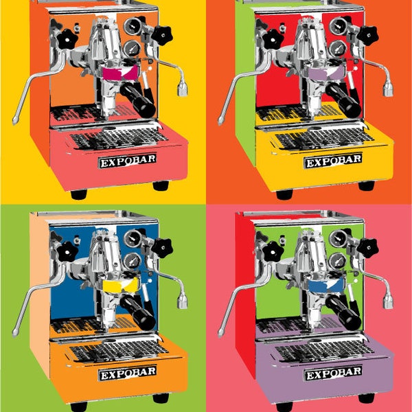 Expobar Espresso Machine POP ART Téléchargement numérique 4up | Pop Art à la Warhol | Art Moderne | Génial | Coloré | Rétro | Articles ménagers