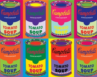 Campbell&#39;s Tomato Soup POP ART Digital Download 8up 18x24 | Warhol-style Pop Art | Modern Art | Funky | Colorful | Retro