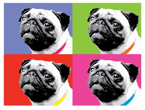 Pug POP ART Digital Download 4up Warhol-Style Pop Art Modern Art.