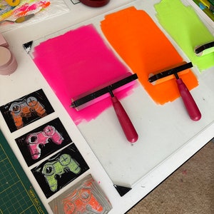 Pop Art Linocut Prints Set of 3 &quot;Retro Gaming Controllers” 2023 | 2”x3” | Original Artist | Printmaking Archive Paper | Linoprint