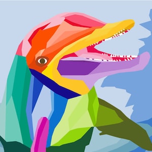 Dolfijn 10,5&quot; x 7,5&quot; WPAP-stijl POP ART-ontwerp | Andy Warhol-stijl | Kleurrijk | Vector | Digitale download | Collage van vormen | Oceaan dier