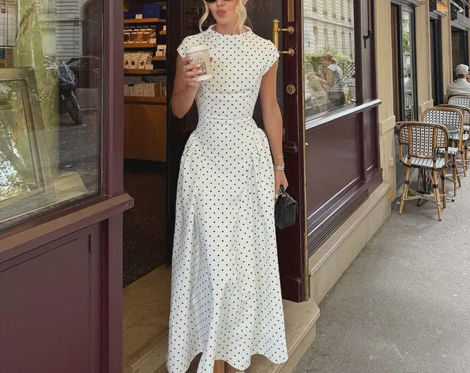 Street Elegant Polka Dot Print Pocket Lace Up Turndown Collar A Line Dresses main image 1