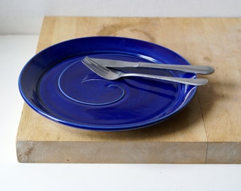 Six hand thrown stoneware dinner plates - handmade tableware in your choice of colour
