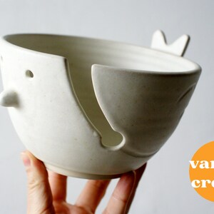 Customisable wren shaped yarn bowl for knitting and crochet projects Vanilla cream