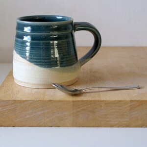 One large pottery tea mug in two tone blue and cream colours image 6