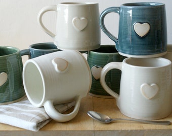 Pair of love heart pottery mugs - choose your colour