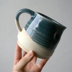 Hand thrown ceramic jug with ice blue and vanilla cream glaze image 2