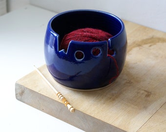 Seconds sale - Wool yarn bowl glazed in ocean blue