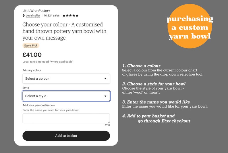 How to checkout using the form for the named yarn bowls on etsy