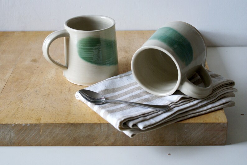 Set of two wheel thrown mugs with hand painted brushstroke colours for your tea break image 10