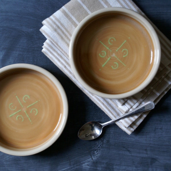 Slight seconds sale - Set of two snack bowls in simply clay with orange design