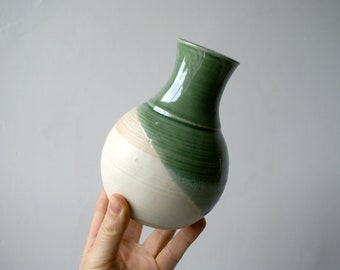 Bottle shaped vase - handmade in green and vanilla