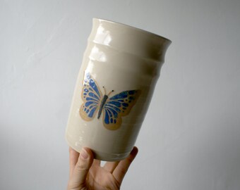 Butterfly vase - tall flower vase glazed in transparent