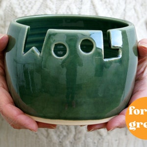 Ceramic pottery Wool yarn bowl for knitting personalised in your choice of colour Forest green