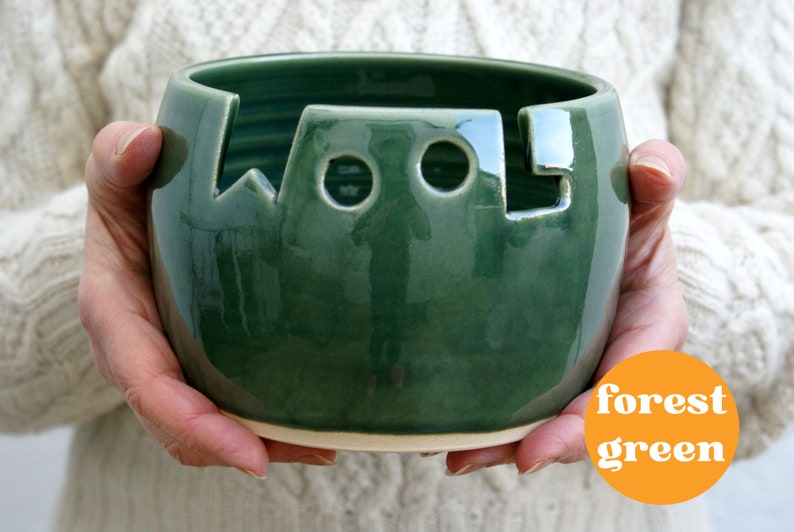 Ceramic pottery Wool yarn bowl for knitting personalised in your choice of colour Forest green