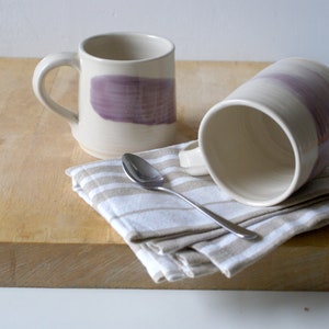 Set of two wheel thrown mugs with hand painted brushstroke colours for your tea break image 2