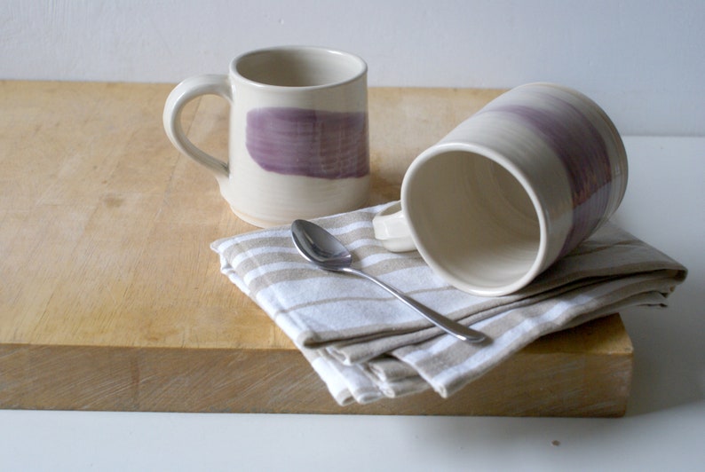 Set of two wheel thrown mugs with hand painted brushstroke colours for your tea break image 2