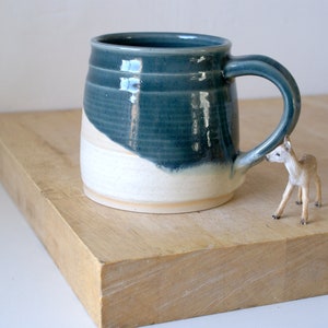 One large pottery tea mug in two tone blue and cream colours image 3