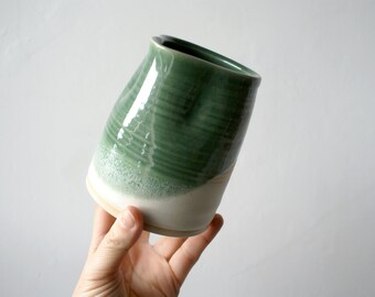 Ceramic pouring jug cross dipped in green and vanilla