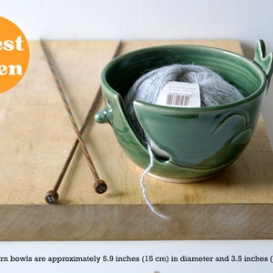 Customisable wren shaped yarn bowl for knitting and crochet projects Forest green