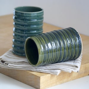 Hand thrown textural pottery vase in forest green or ice blue