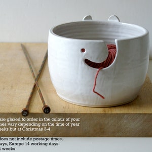 Handmade rabbit ceramic yarn bowl gift for knitters customised in your choice of colour image 7