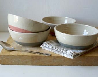 SALE - Set of two hand thrown stoneware salad bowls with colour blocked bottoms