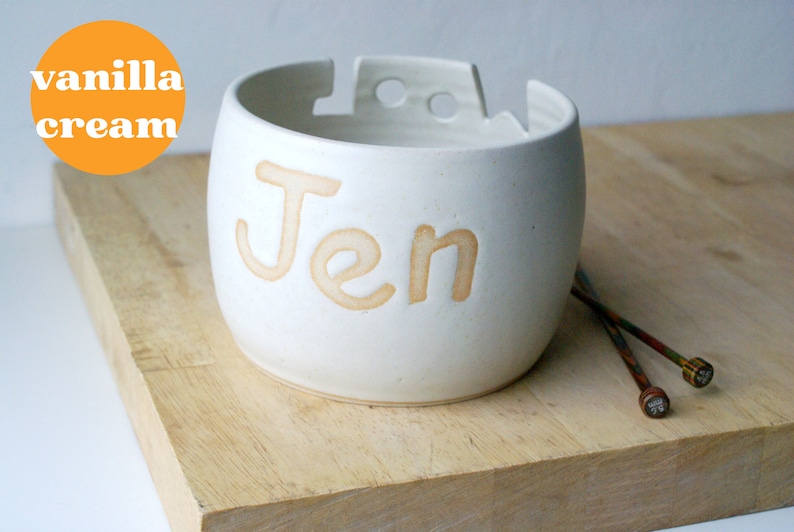 Personalised with your name large sized knitting yarn bowl image 3