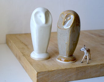 Contemporary ceramic owl sculpture minimalist design in matte vanilla or glossy grey finish