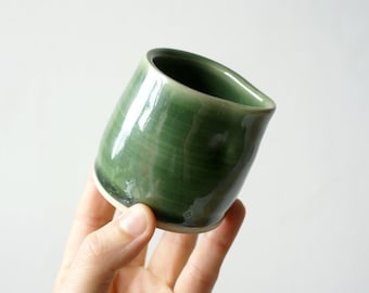 Mini pottery milk pouring jug glazed in green for your home cafe
