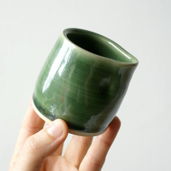 Mini pottery milk pouring jug glazed in green for your home cafe