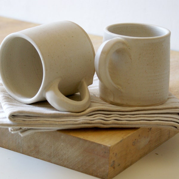 Set of two vanilla cream funnel shaped mugs - hand thrown stoneware pottery