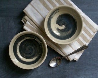 Set of two snack bowls in simply clay with black brushstroke decoration