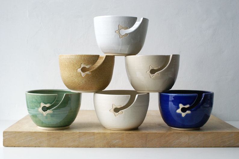 Choose your colour Stoneware pottery yarn bowl with little image 0