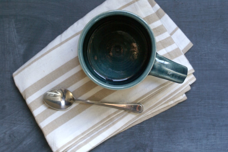 One large pottery tea mug in two tone blue and cream colours image 7