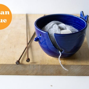 Customisable wren shaped yarn bowl for knitting and crochet projects Ocean Blue